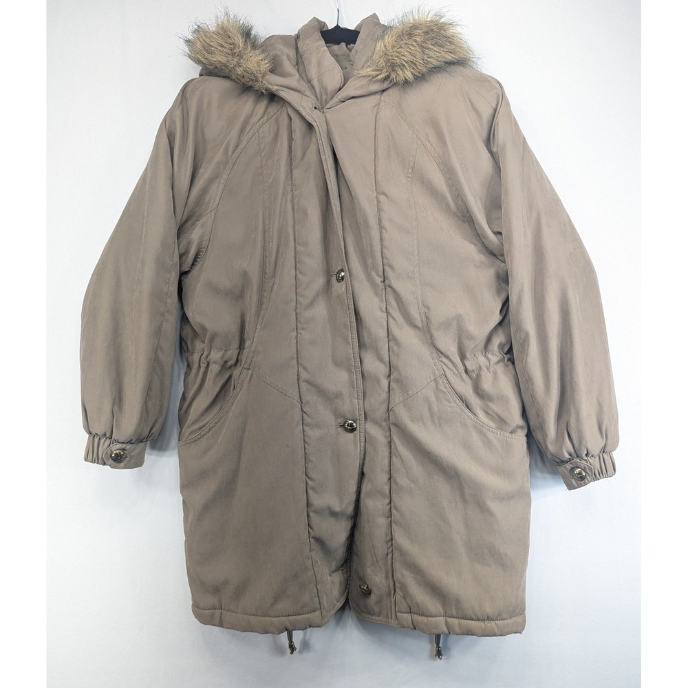 Braetan Womens Parka Jacket Taupe Brown Faux Fur Hood Winter Coat Sz M